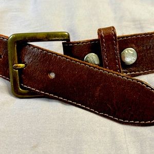 Brown Leather HD one time buy Item.  Bar and Shield embossed belt